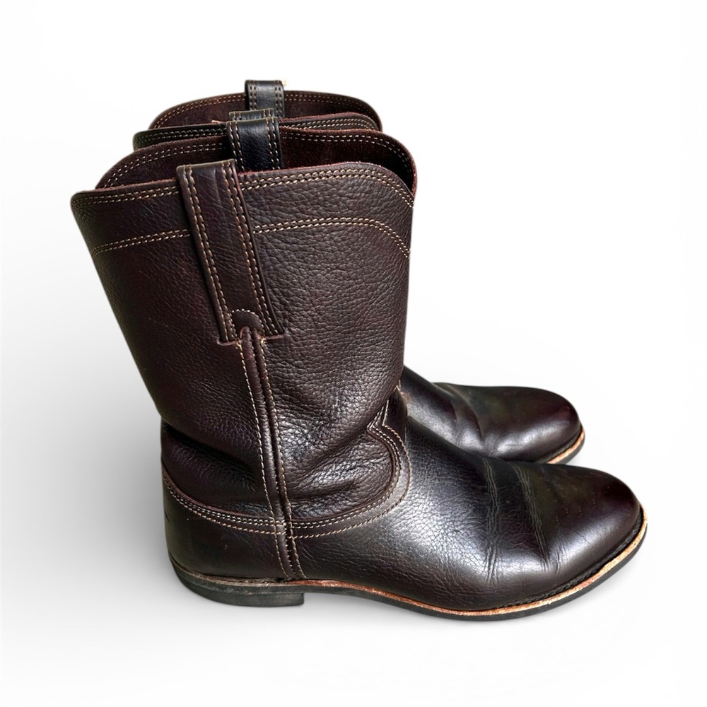 Frye Duke Roper Cowboy Boots Dark Brown Leather Pull On Oil Resistant Mens Sz 10 - Picture 2 of 16